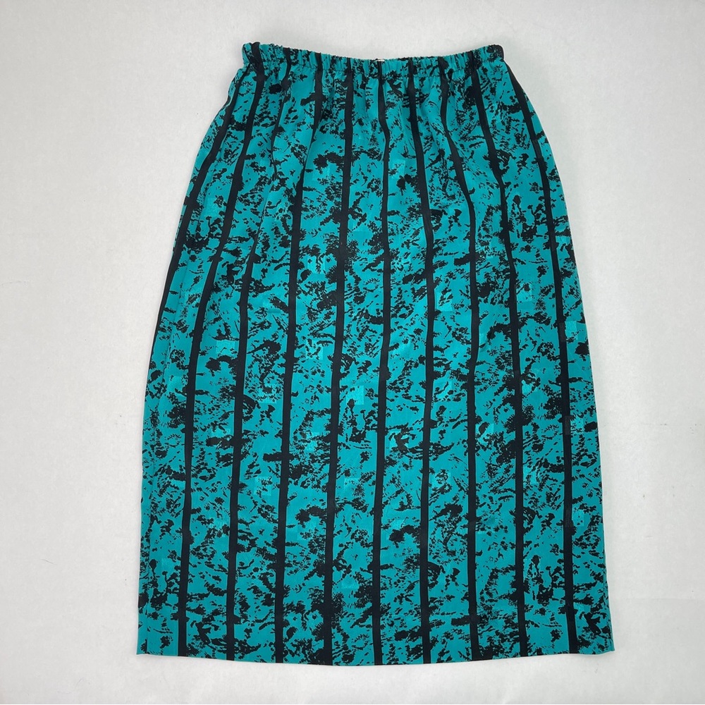 Vintage ILGWU Silk Skirt, Small or XS, Teal and Black